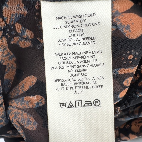 Free People Clarissa Printed Top Size L Boho Puff Long Sleeve Semi Sheer Floral - Picture 8 of 13